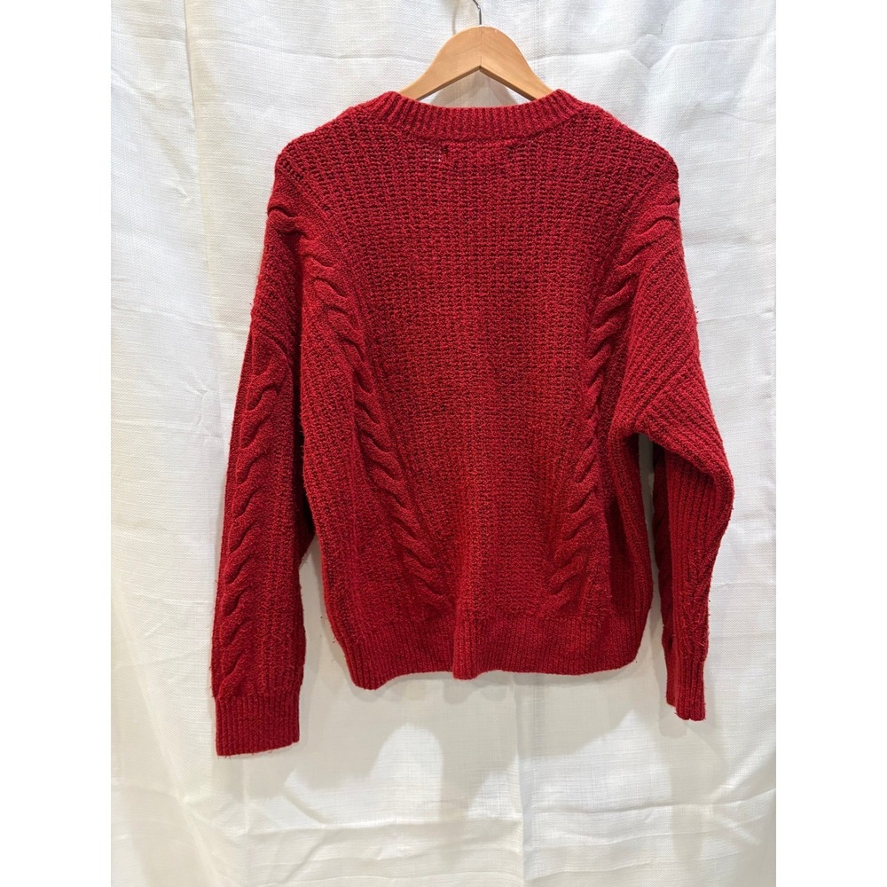 Abercrombie Fitch Red Cable Knit Crewneck Sweater Cozy Casual Women's Large - Picture 5 of 6